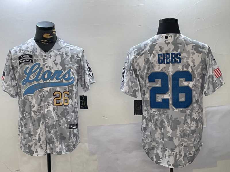 Mens Detroit Lions #26 Jahmyr Gibbs 2024 Arctic Camo Salute To Service Stitched Baseball Jerseys